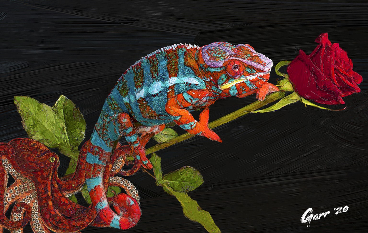Digital Painting: The Chameleon & The Rose